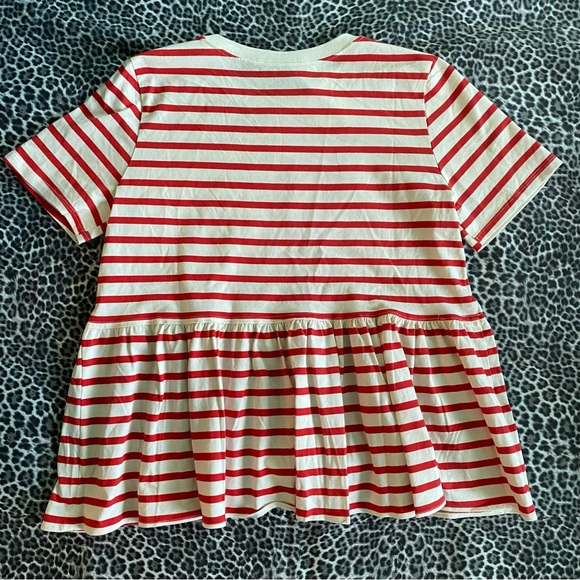 Zara Red White Striped Peplum Tee Top Shirt Size Small NWT - Picture 4 of 4